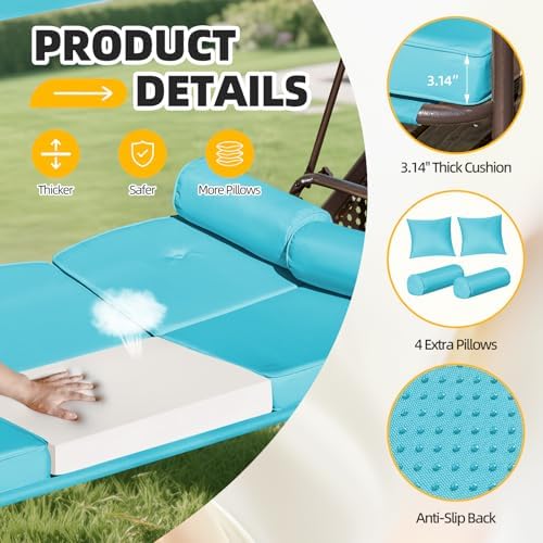 3-seat Patio Swing with Canopy, Convertible Outdoor Swing Bed with Thick - Image 4
