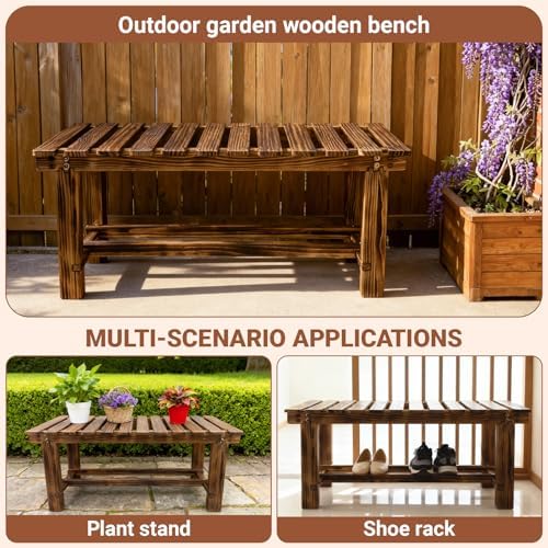 47.2" Outdoor Garden Bench, Weatherproof 2-Person Backless Wooden Bench - Image 5