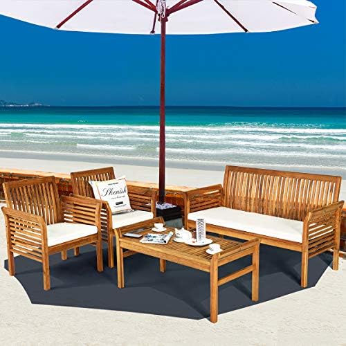 Tangkula 4 Piece Outdoor Acacia Wood Sofa Set - Image 2