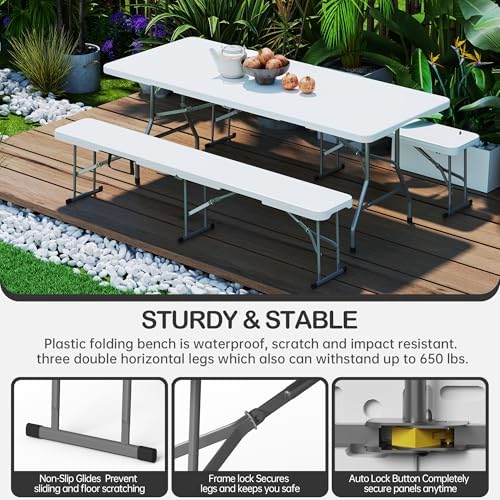 VSOAEIL 6 Foot Folding Bench, 6 FT Foldable Plastic Bench Indoor & Outdoor - Image 3