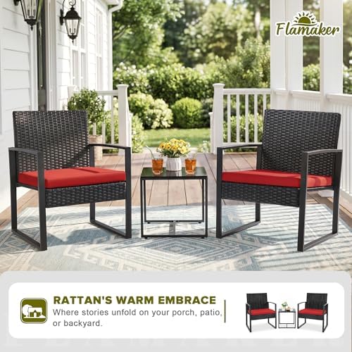Flamaker 3 Pieces Patio Furniture Set Outdoor Wicker Bistro Chair - Image 3