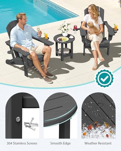 SERWALL Round Outdoor Side Table, HDPE Small Adirondack End Table, 2-Tier Patio - Image 5