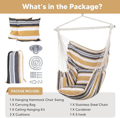 Hammock Chair Swing with Steel Support Bar, Coffee Stripes - Image 5