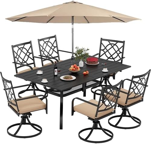 8 Piece Patio Dining Set Outdoor Furniture Set, Rectangular Metal Patio Dining - Image 2