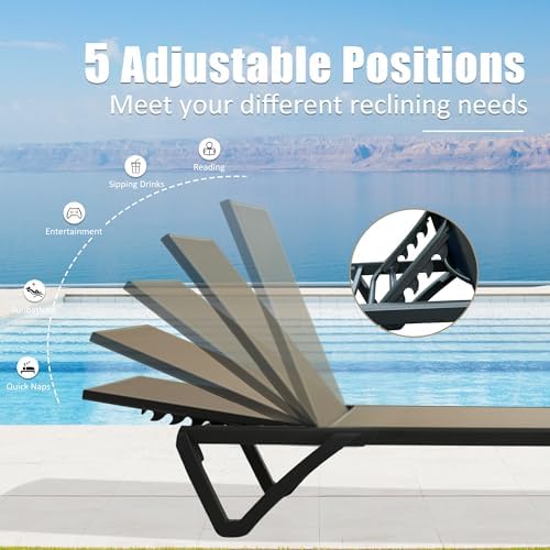 Domi Pool Lounge Chairs, Aluminum Patio Chaise Lounge - Image 4