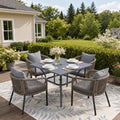 Patio Dining Set, 37.8" Square Table & Grey Cushioned Wicker Chairs by ProvideOutdoorSolutions