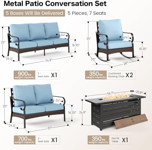 Metal Patio Furniture Set with Fire Pit Table - Image 2