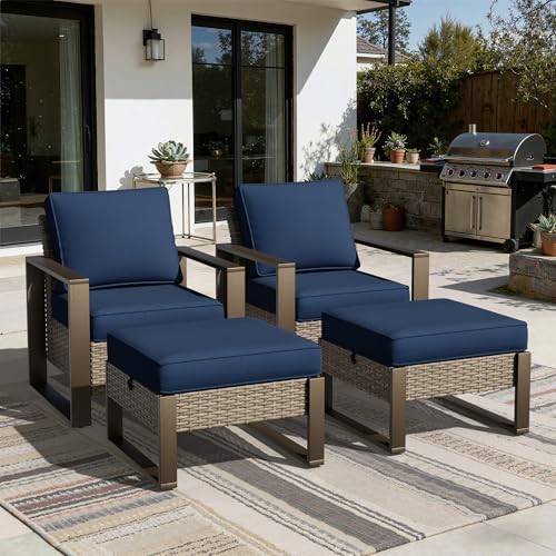 Outdoor Patio Chairs, 4 Pieces Wicker Rattan Furniture Set, 2 Patio Chairs and by Joyside