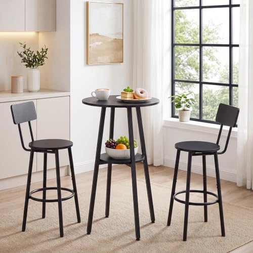 HOOBRO 3 Pieces Round Bar Height Table and Chairs Set, Round Dining Table Set by HOOBRO