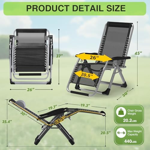 Suteck Zero Gravity Chair, Reclining Camping Chairs w/Removable Cushion - Image 2