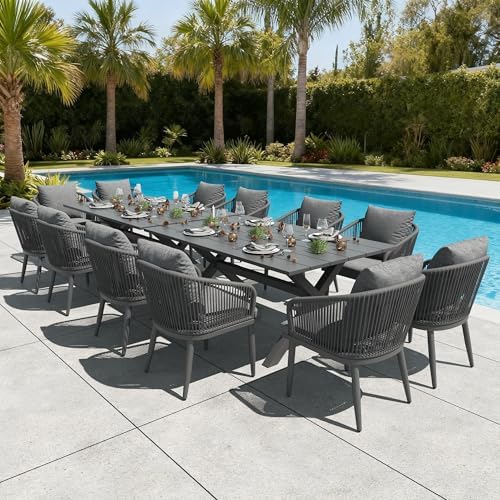14 Pieces Outdoor Patio Dining Set, Aluminium Rectangular Dining Table and by LayinSun