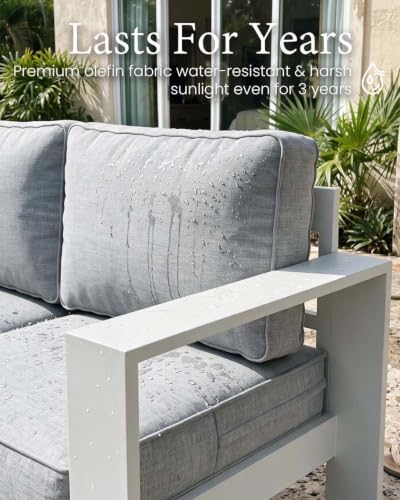 4 Pieces Aluminum Outdoor Patio Furniture Set, Metal Modern Conversation Sofa - Image 6