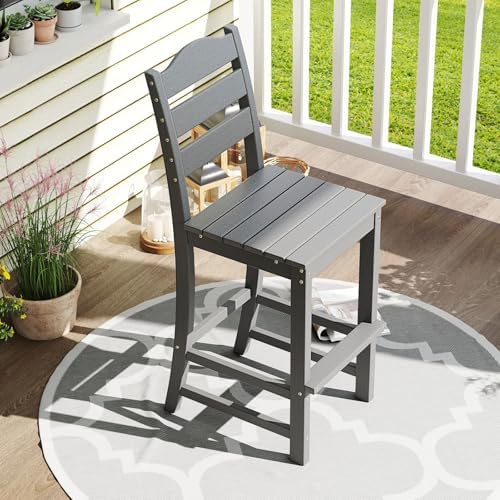 Tangkula Patio HDPE Barstool, Outdoor High Top Bar Chair w/Backrest & Footrest - Image 4