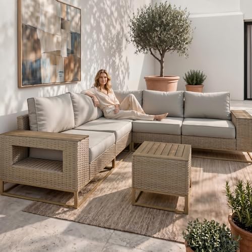 Outdoor Patio Furniture Set, PE Wicker Sectional Sofa by Sweecci