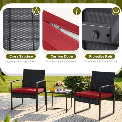 Flamaker 3 Pieces Patio Furniture Set Outdoor Wicker Bistro Chair - Image 6
