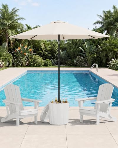 SERWALL Round Outdoor Umbrella Side Table Set of 2 - Image 7