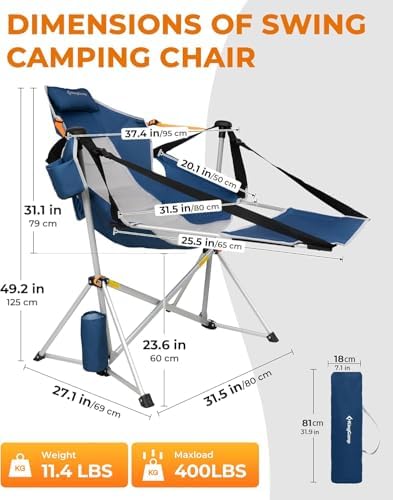 KingCamp Hammock Chair with Footrest, Heavy Duty Swinging Chairs 400lbs - Image 3