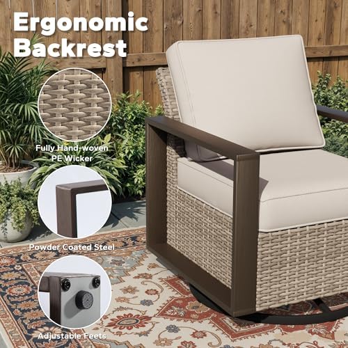 Outdoor Patio Swivel Rocker Chairs Set, 6 Pieces Wicker Rattan Chairs - Image 3