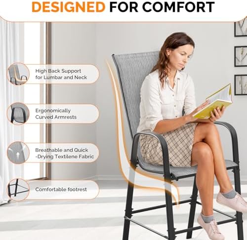VINGLI Outdoor Bar Chairs Set of 8 – Stackable Outdoor Bar Stools - Image 4
