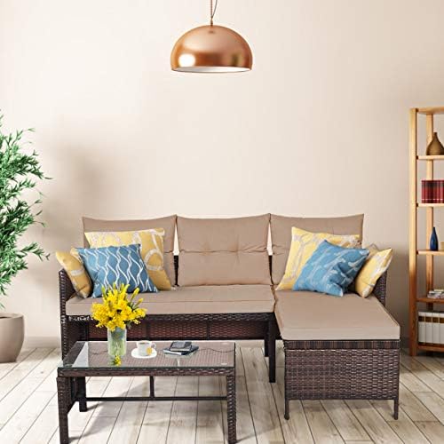 Tangkula Patio Corner Sofa Set 3 Piece, Outdoor Rattan Sofa Set, Includes - Image 4