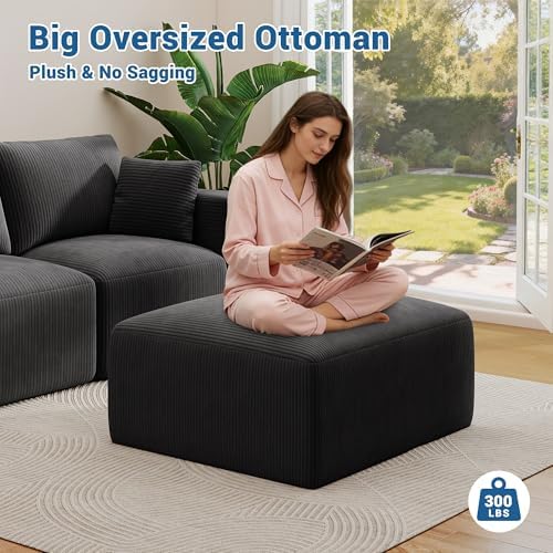 40" Oversized Square Corduroy Ottoman, Large Ottoman Pouf Footstool - Image 3