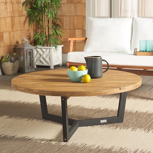SAFAVIEH Outdoor Leo Wood Coffee Table, 39.4" Natural/Black PAT7319B - Image 2