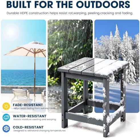 Patio Side Table, Heavy Duty HDPE Outdoor End Table - Image 4