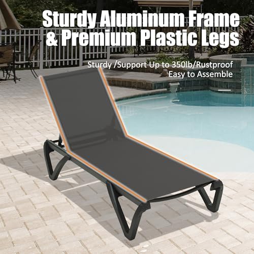 Domi Pool Lounge Chairs, Aluminum Patio Chaise Lounge - Image 7