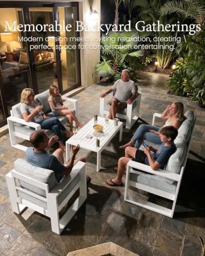 4 Pieces Aluminum Outdoor Patio Furniture Set, Metal Modern Conversation Sofa - Image 2