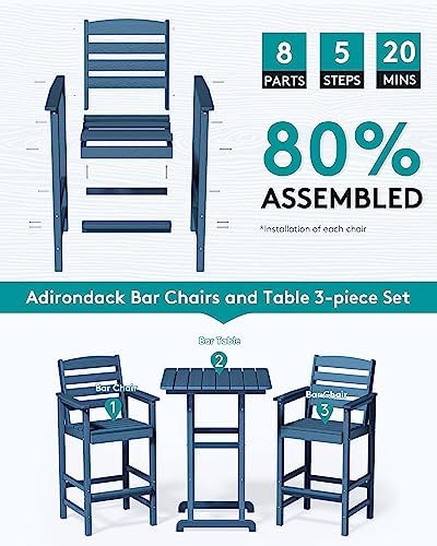 SERWALL 8 Pcs HDPE Bar Height Adirondack Chairs and Bar Table Set - Image 5