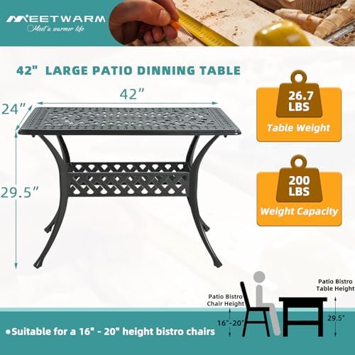 Outdoor Dining Table, All-Weather Cast Aluminum 42" Rectangle Patio Dining Table - Image 3