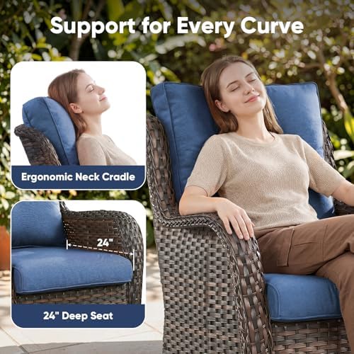 6 Piece Wicker Patio Furniture Set, Outdoor Swivel Rocker Chairs Set of 2 - Image 4