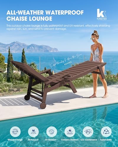 KINGYES HDPE Lounge Chair Outdoor Set of 4, All Weather Pool Lounger - Image 6
