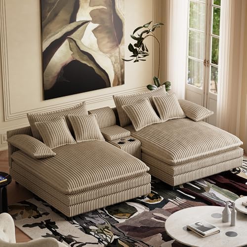 114" Oversized Double Chaise Lounge, Corduroy Sofa Bed by Rophefx