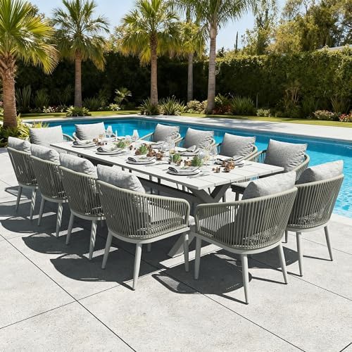 13 Pieces Outdoor Patio Dining Set, Aluminium Rectangular Dining Table and by LayinSun