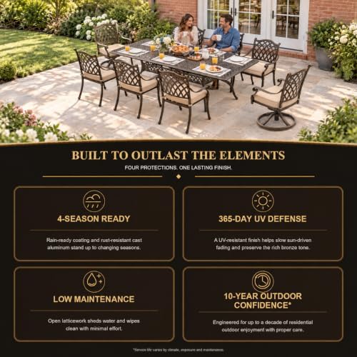 9 Piece Outdoor Dining Set Cast Aluminum Patio Furniture Set, Retro Patio - Image 3