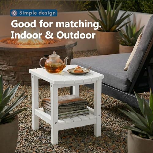 Outdoor Side Table, 2-Tier Storage Patio Side Table, HDPE Adirondack Side Table - Image 5
