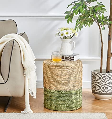 2PC 14" Pouf Ottomans Natural Grass Footstool Handmade Boho Decorative Seat - Image 2