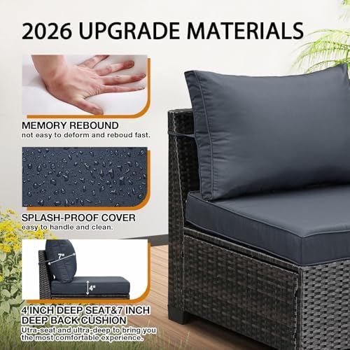 7 Pieces Patio Furniture Set All-Weather Outdoor Wicker Sectional Conversation - Image 6