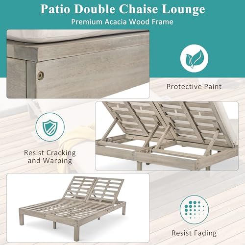 52" Double Chaise Lounge Outdoor, 2-Person Patio Daybed - Image 7