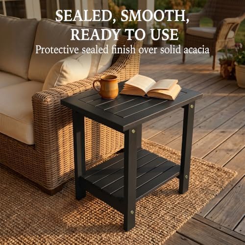 Small Wood Side Table, 2-Tier Acacia End Table, Indoor and Outdoor - Image 7