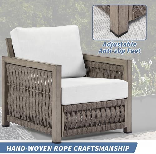 2 Pieces Patio Armchair, Rope Weave Outdoor Chair - Image 5