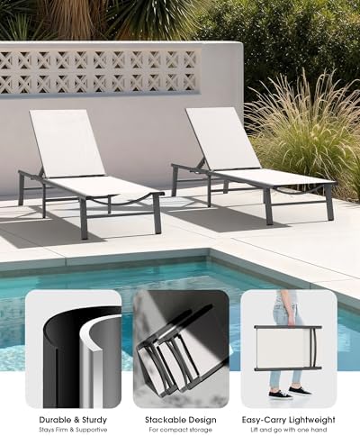 Ciokea Foldable Outdoor Lounge Chair Set of 4, No Assembly Aluminum Chaise - Image 5
