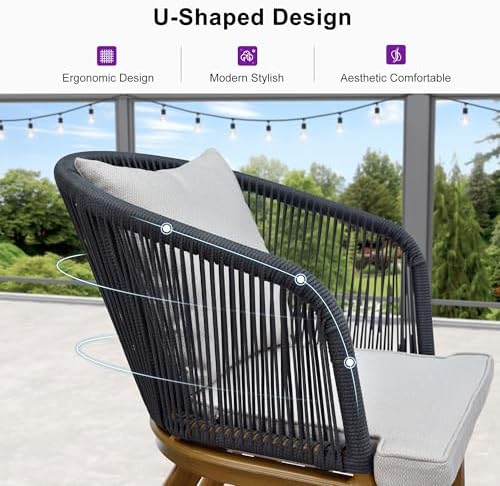 PURPLE LEAF Patio Dining Set for 4 Teak-Finish Aluminum Table and Chairs - Image 3