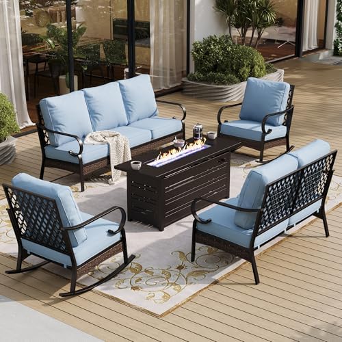 Metal Patio Furniture Set with Fire Pit Table by SUNSHINEVALLEY