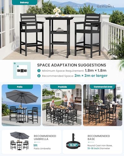 SERWALL 3 Pcs HDPE Bar Height Chairs and Double Layer Pub Table Set - Image 6