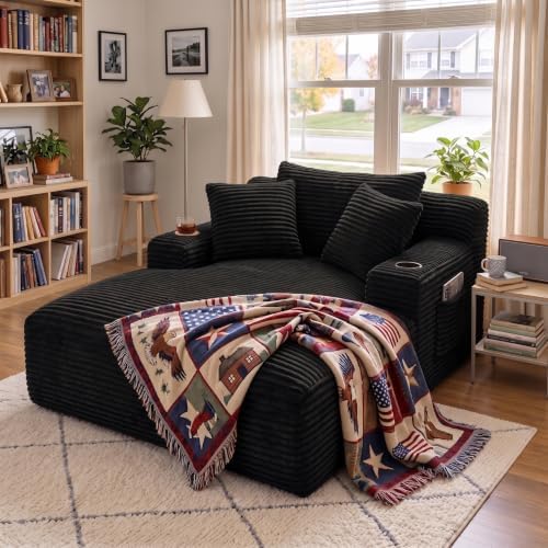 66" Chaise Lounge Chair Indoor, Corduroy Upholstered Reading Chair Oversized by AWarmHomeForYou