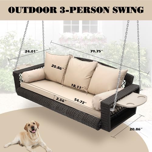 3-Person Hanging Porch Swing, Outdoor Wicker Swing - Image 7