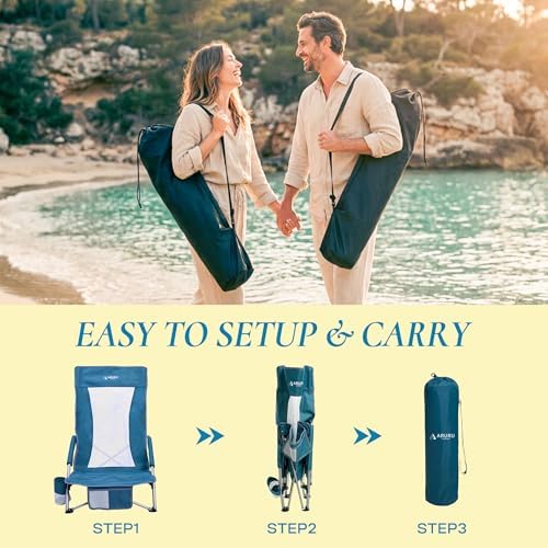 Low Beach Chairs for Adults High Back, Folding Portable Sling Beach Camping - Image 5