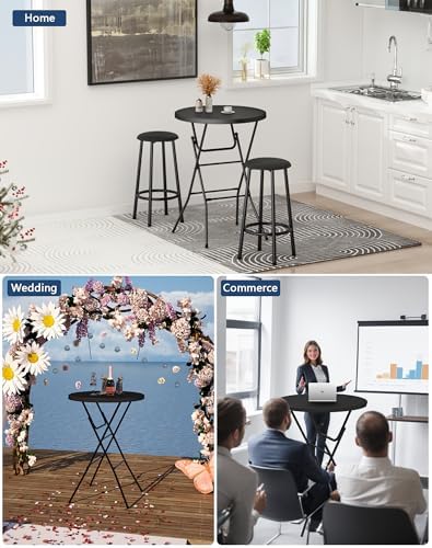 32" Round Folding Table, Plastic Bar Height Tables - Image 4